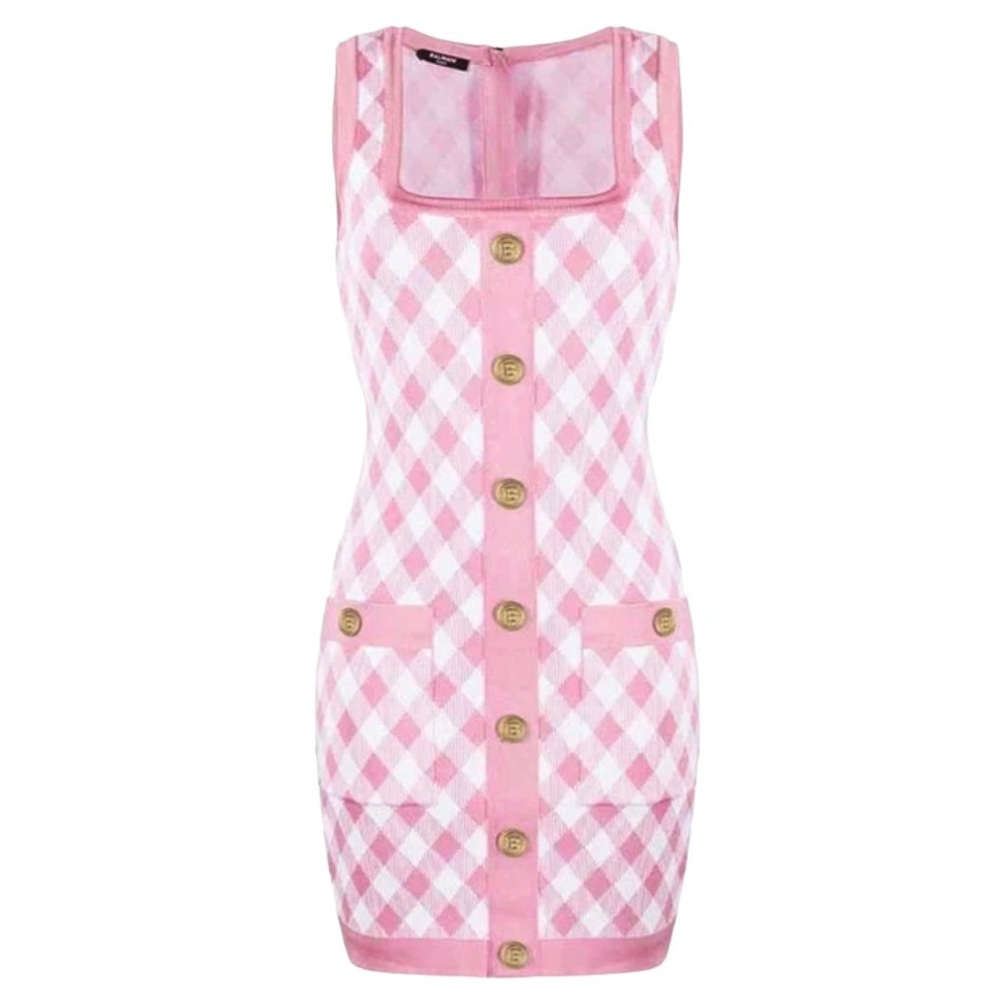 Pink Classy Plaid Dress